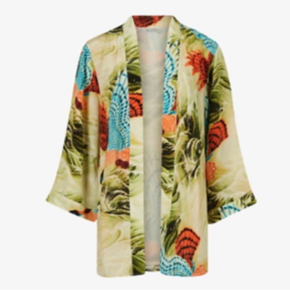 All Saints Green Tropical Bird Carina Swoop Kimono Size 2